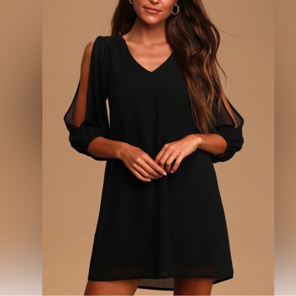 Lulu's Black Mini Shift Dress With Arm Slits Small